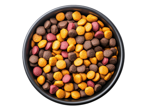 Bowl of colorful pet food with diverse shapes and textures suitable for small animals
