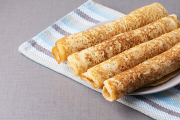 European style pancakes on a plate, with copy space for text
