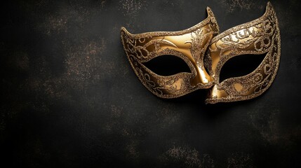 Decorative golden masquerade mask on a dark textured background