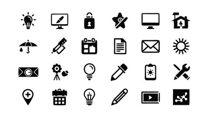 A set of black and white graphic design flat icons.