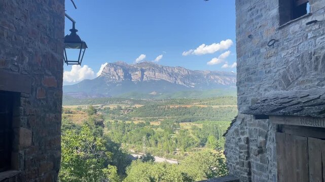 View on the old town in Ainsa, Spain