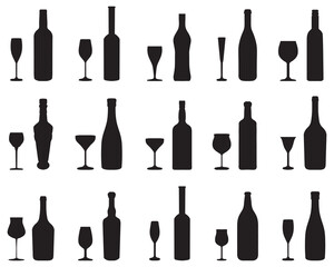 Black silhouettes of wine glasses and bottles 