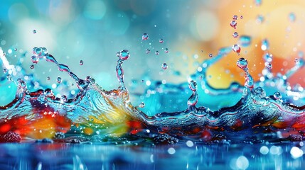   A close-up of colorful water splashing onto a body of water background