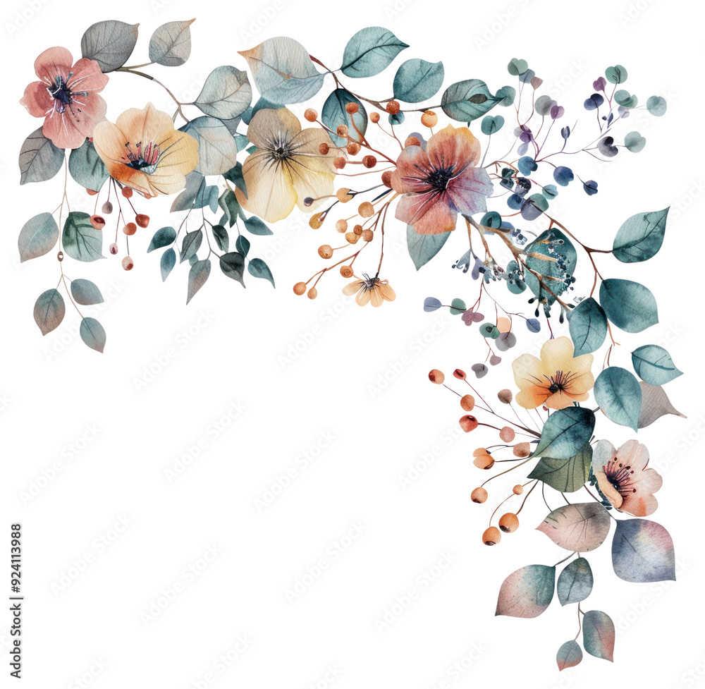 Wall mural png elegant watercolor floral corner design