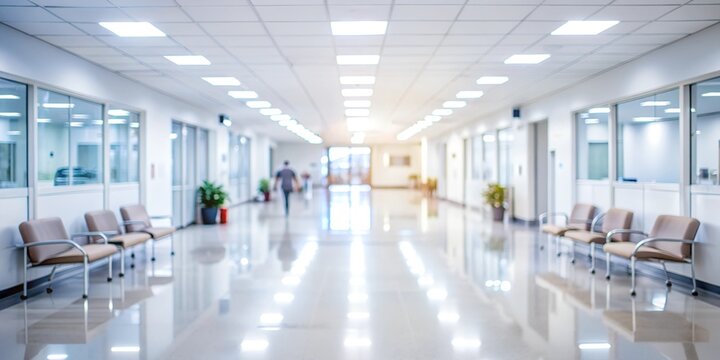Modern hospital corridor with visitors


