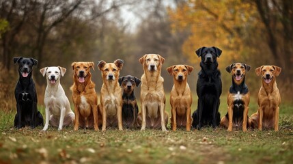 Group of Dogs in Autumn