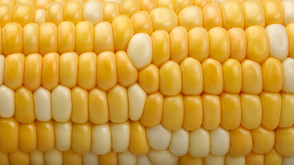 Close up of corn kernels on cob. Segmentation - early hybrid super sweet .