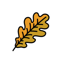 autumn decoration element oak leaf on white background, thick black outline, fall season vector illustration, simple single element
