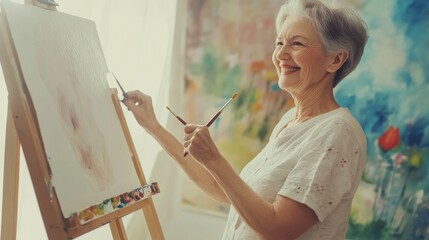Joyful Elderly Artist at Work