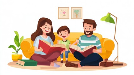 Family Reading Together on a Cozy Sofa