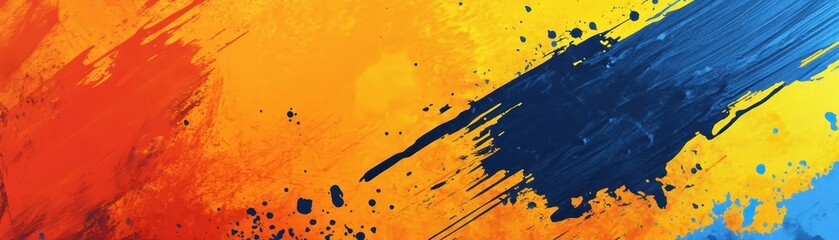 Vibrant abstract background filled with bold strokes of red, yellow, and blue paint, creating a dynamic and colorful composition.