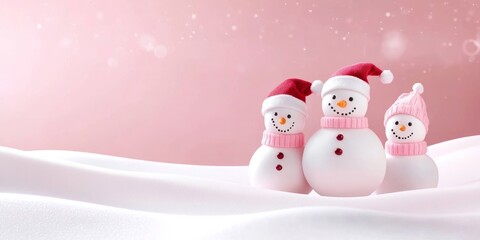 abstract background with children's Christmas snowmen, gentle pastel and pink shades