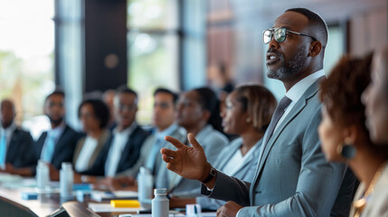 Professional Development Seminar for Adults in a Corporate Boardroom with Engaged Attendees in Business Attire