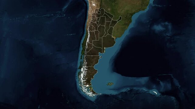 Zoom from Earth to Argentina. (with Provinces) World map animation with highlighted borders of countries. Images from NASA