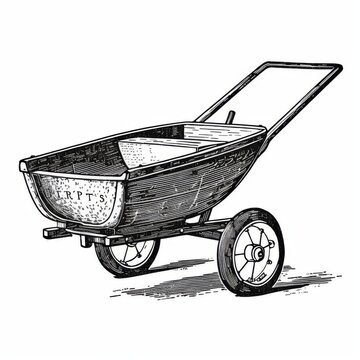 recommend clip art: Vintage Wheelbarrow Illustration with Detailed Line Art - Rustic Garden Cart Design