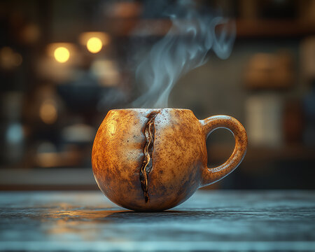 coffee bean-shaped cup of coffee on table