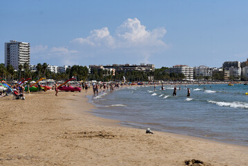 Fototapeta premium Salou, Tarragona, Spain - April 2017: Costa Dorada coastline, main beach in Salou