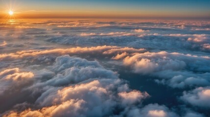Obraz premium A beautiful sunset view from above the clouds. AI.