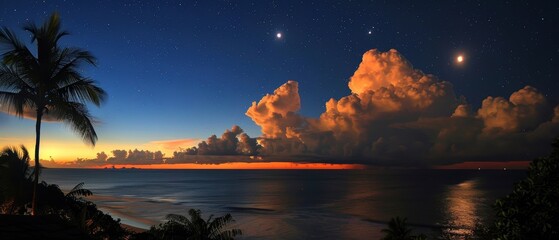 Serene Night Sky with Partially Hidden Moon Amongst Clouds