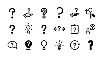 Set of question mark icons depicting confusion, problem, asking.