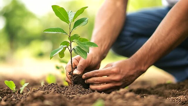 A passionate environmentalist reforesting a barren land, embodying dedication and the spirit of environmental activism.