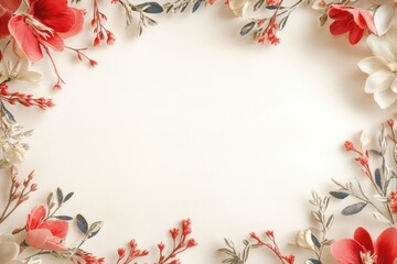 Elegant floral border with vibrant flowers lush greenery on light background. Ideal for decorative designs wedding invitations or romantic designs valentines day, mother's day, women's day