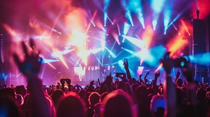 Join a lively music festival with diverse artists, dazzling lights, and a passionate crowd!