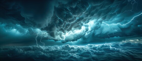 Majestic Stormy Sky with Swirling Clouds and Lightning Flashes