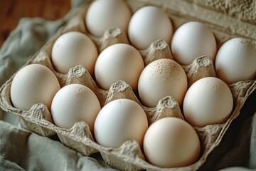 Close-up of Fresh Eggs in a Cardboard Carton
