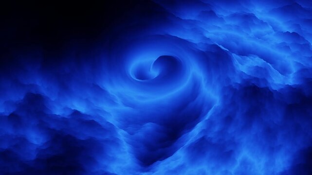 A mesmerizing blue vortex surrounded by swirling dark clouds creates a striking contrast in this captivating image of a dynamic and mysterious sky
