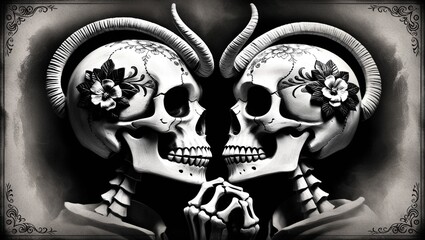 Vintage Skull Couple  Round Plaque Painting