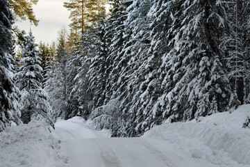 Snowy road in Sweden