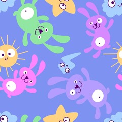 Cartoon animals seamless rabbit bunnies pattern for wrapping paper