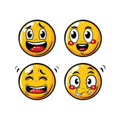 Four yellow smiley faces with various expressions and hearts.
