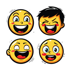 Four yellow smiley faces with various expressions and hearts.
