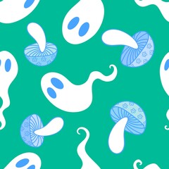 Halloween ghost seamless cartoon mushrooms pattern for wrapping paper