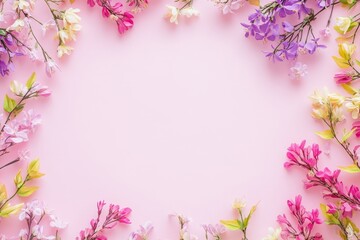 Elegant floral border with vibrant flowers lush greenery on light background. Ideal for decorative designs wedding invitations or romantic designs valentines day, mother's day, women's day