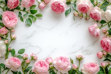 Elegant floral border with vibrant flowers lush greenery on light background. Ideal for decorative designs wedding invitations or romantic designs valentines day, mother's day, women's day