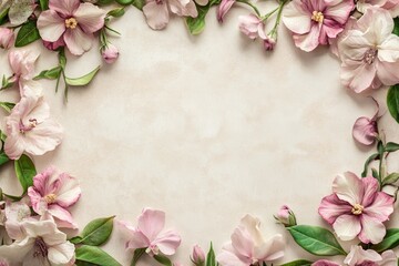 Elegant floral border with vibrant flowers lush greenery on light background. Ideal for decorative designs wedding invitations or romantic designs valentines day, mother's day, women's day