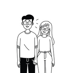 Simple line drawing of a couple holding hands, minimalistic style.
