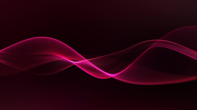 Red wave. Looped magenta space. Red wavy background. Smooth fluid movement of information. Pink particles of information. Network security lines. Striped scientific, technological background. 