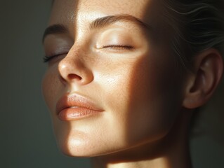 Beauty portrait of woman with eyes closed in sun
