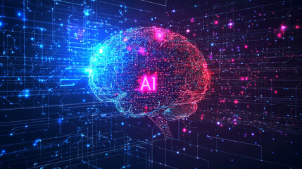 Digital Transformation: Futuristic Artificial Brain with Vector AI Design.