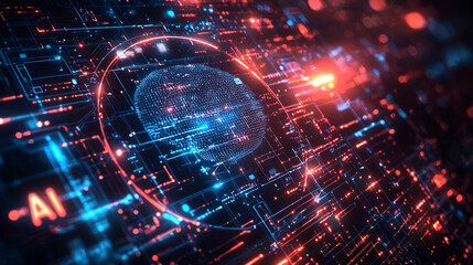 Fototapeta premium Digital Transformation: Futuristic Artificial Brain with Vector AI Design.