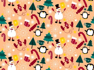 Winter seamless snowman pattern for fabrics and textiles and packaging
