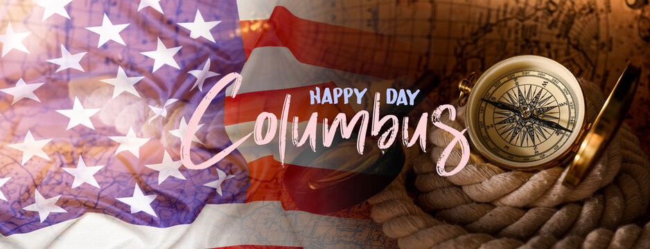 Vintage compass, magnifier and rope on world map