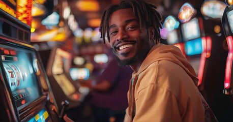 Person playing in casino. Slot machine