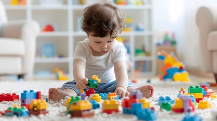 Fototapeta premium little child playing with blocks