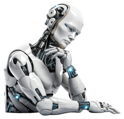 PNG Contemplative futuristic humanoid robot