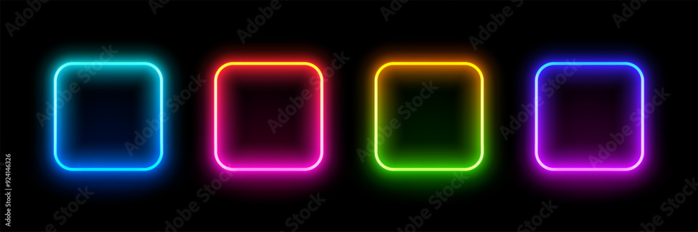 Poster neon square frame. illuminate frame design. set of square neon border. futuristic graphic element fo